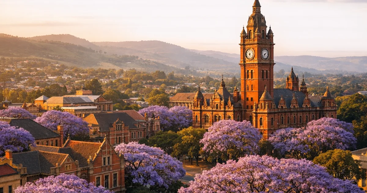 Pietermaritzburg city centre and Midlands landscape viewed from the capital