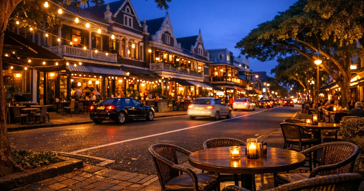 Florida Road in Morningside Durban with Victorian buildings and restaurant terraces